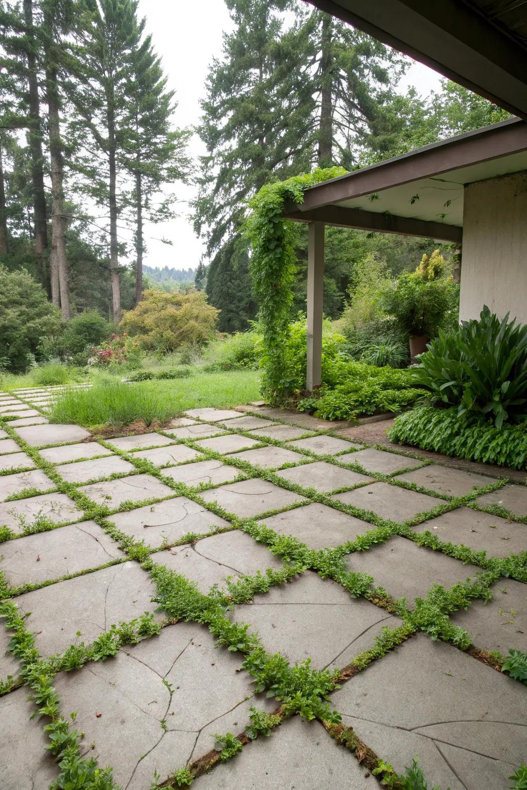 Integrate greenery with ground covering gaps for a natural touch.