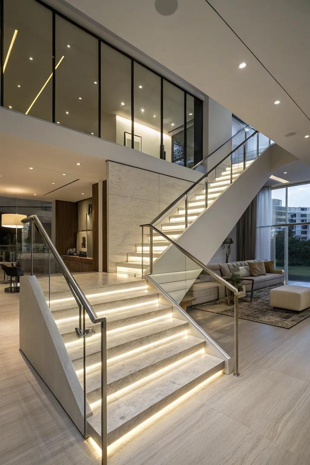 Integrated illumination in handrails delivers both safety and fashion.