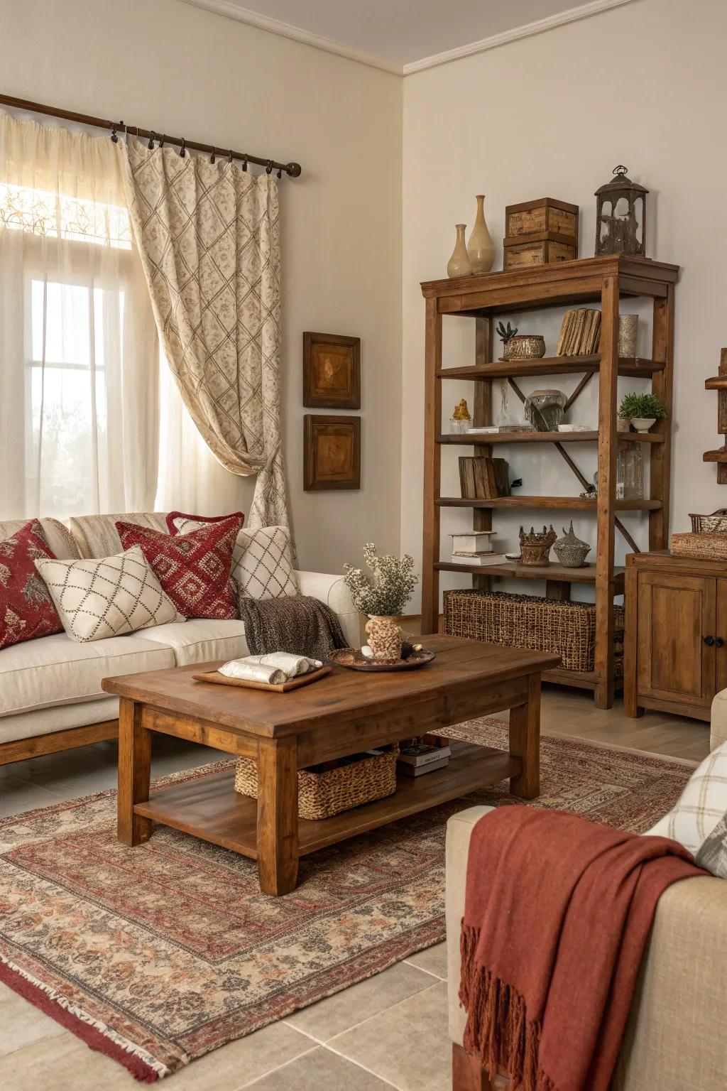 Layered textures contribute depth and attract focus to a tropical room.