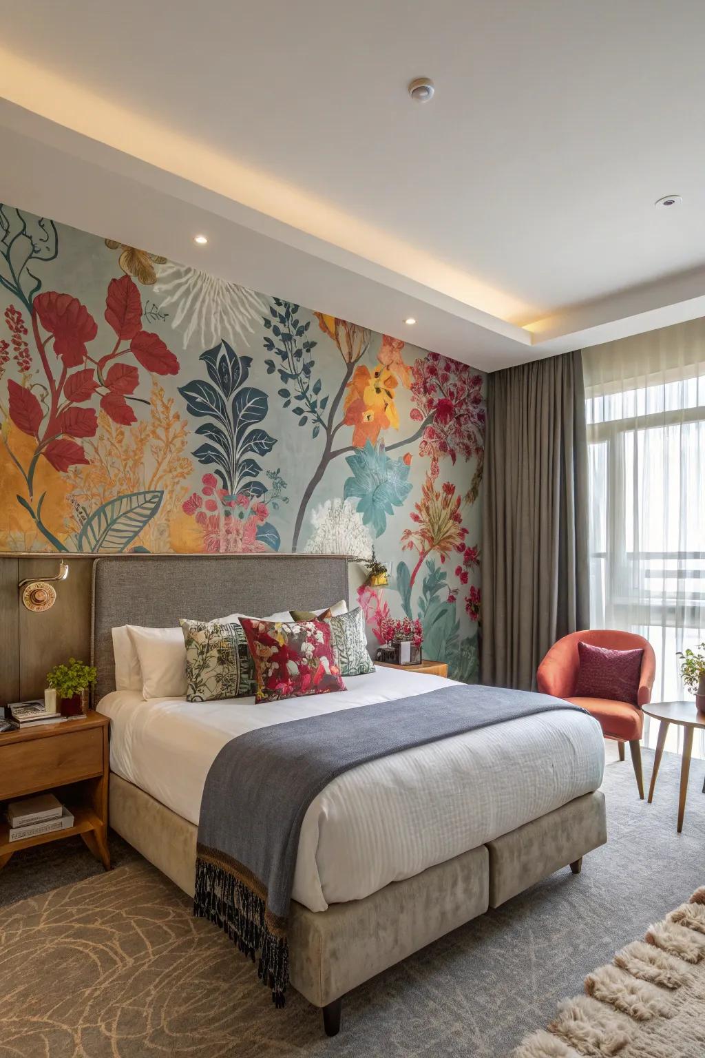A statement wall adds character and depth to your bedroom.