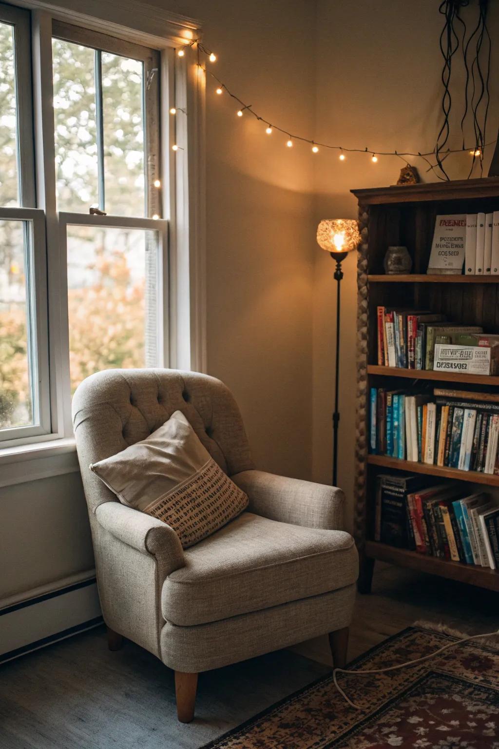 A reading alcove furnishes a snug escape within a space.