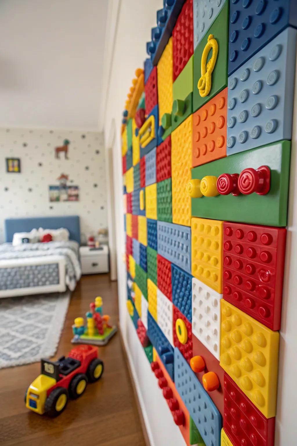 Plastic figurines fashion a whimsical and imaginative mosaic design.