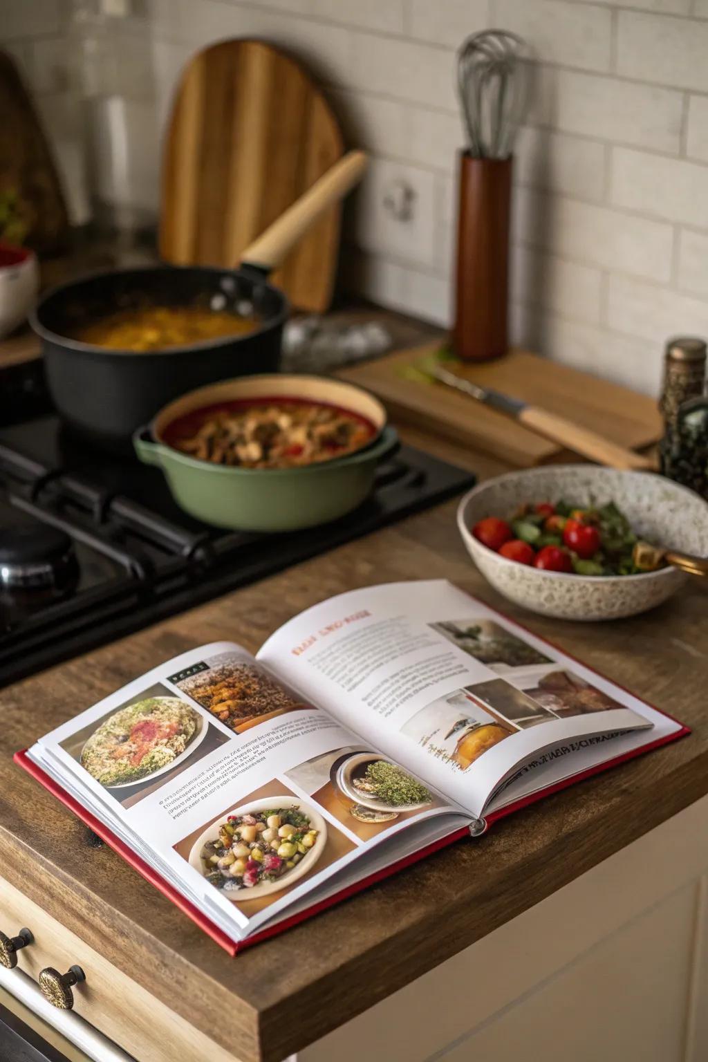 A cookbook with local recipes for culinary exploration.