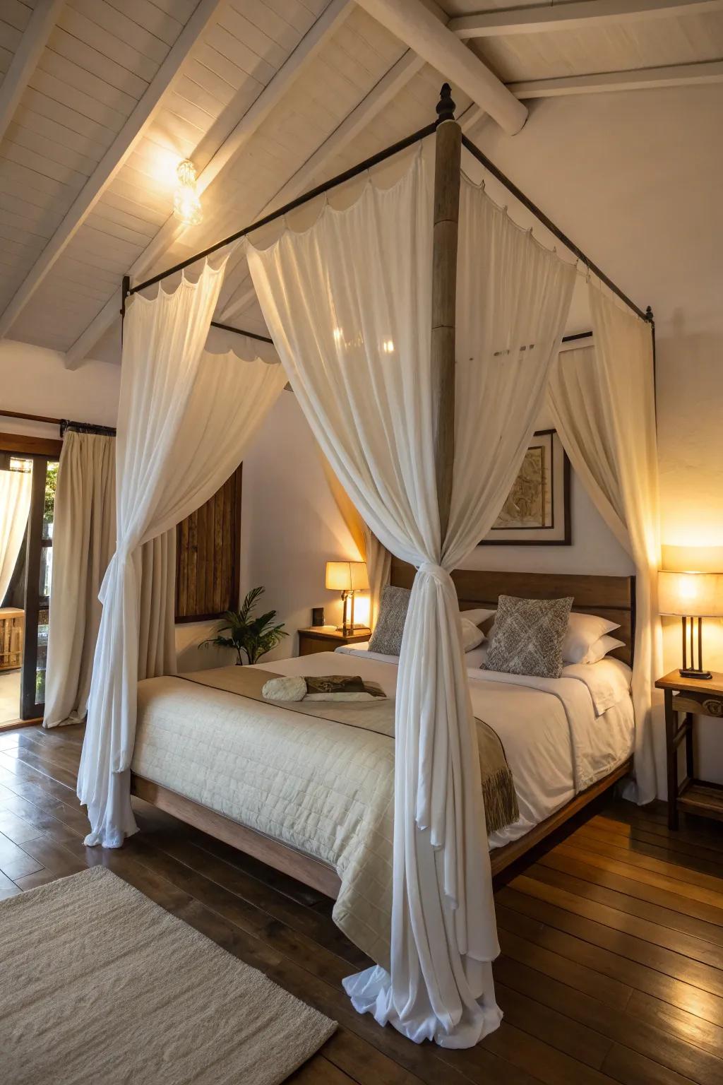 A canopy bed creates a dreamy, natural escape.