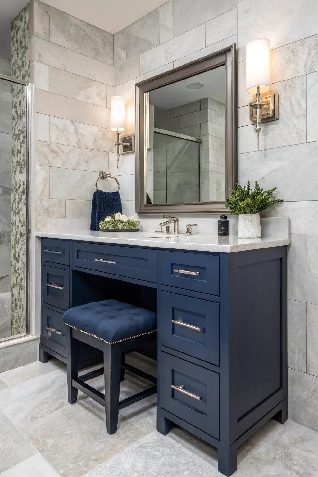 Rock tiles provide textural contrast.