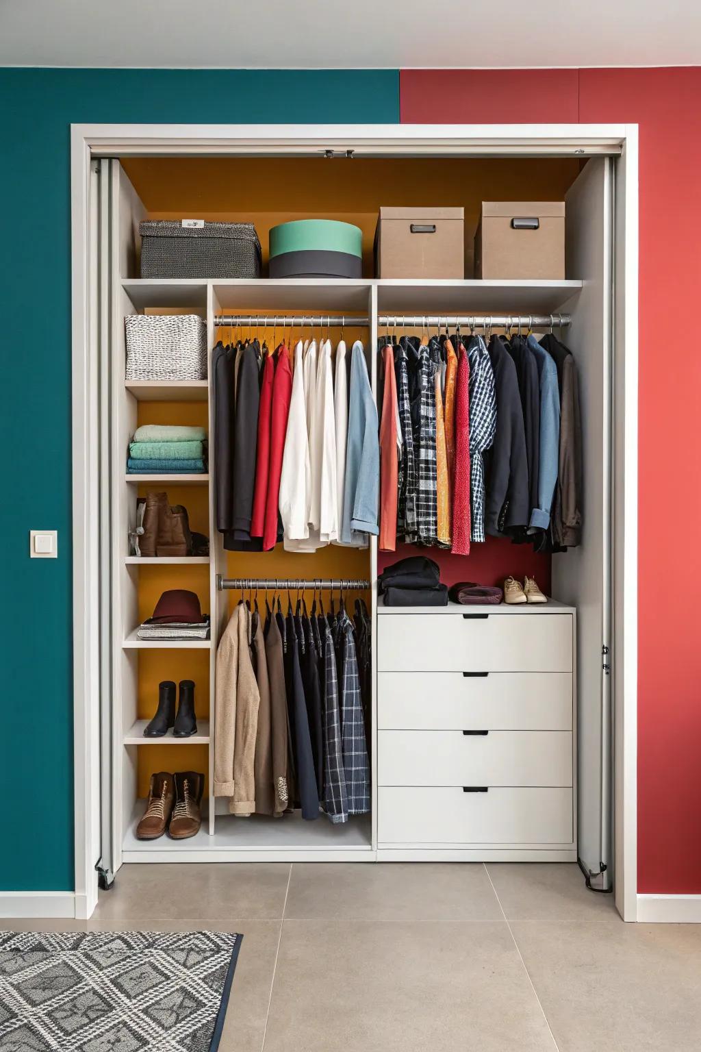 Open closet with an eye-catching backdrop