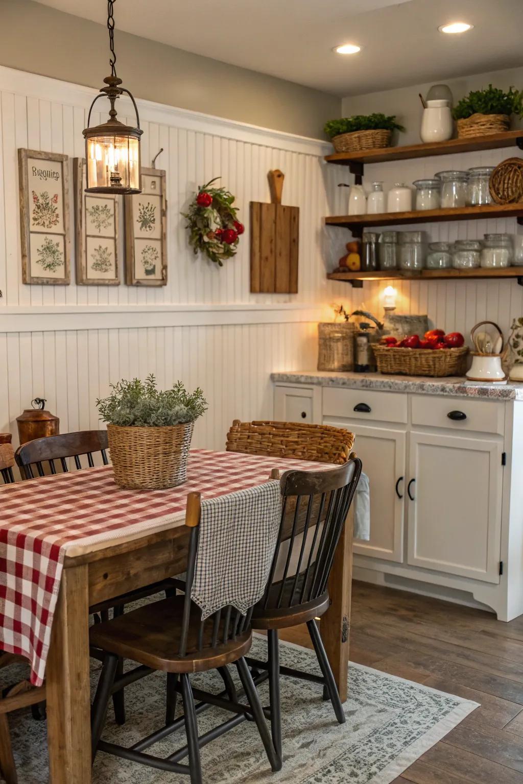 Groove board panel backsplashes add a cozy, cottage-like charm to kitchens.