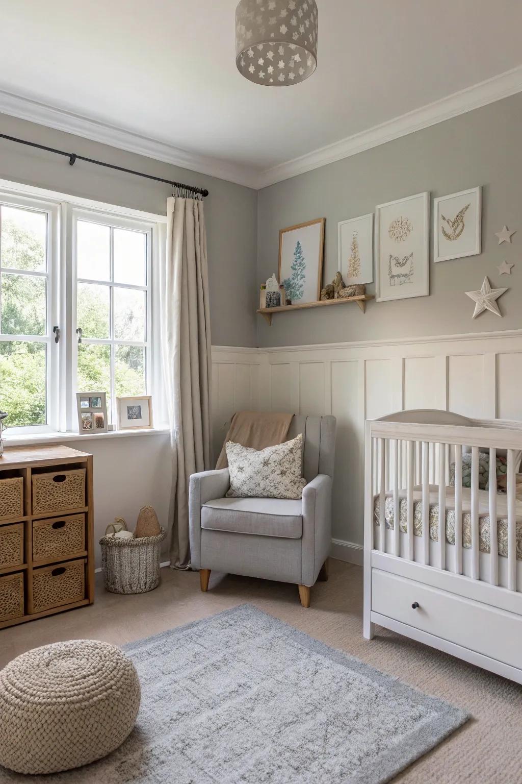 An adaptable nursery featuring ash-beige tones.