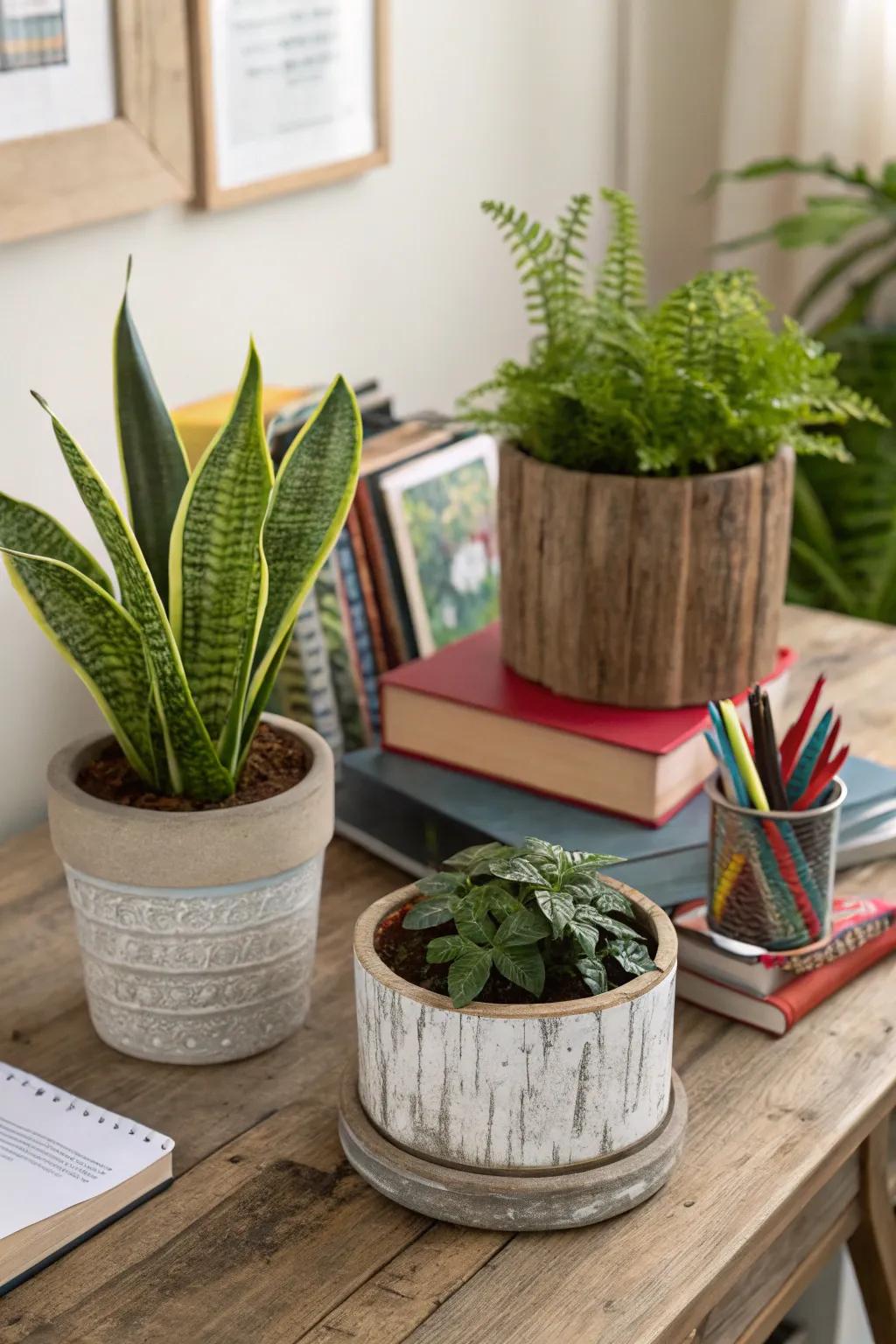 Combine styles using a mix of country and modern planters.