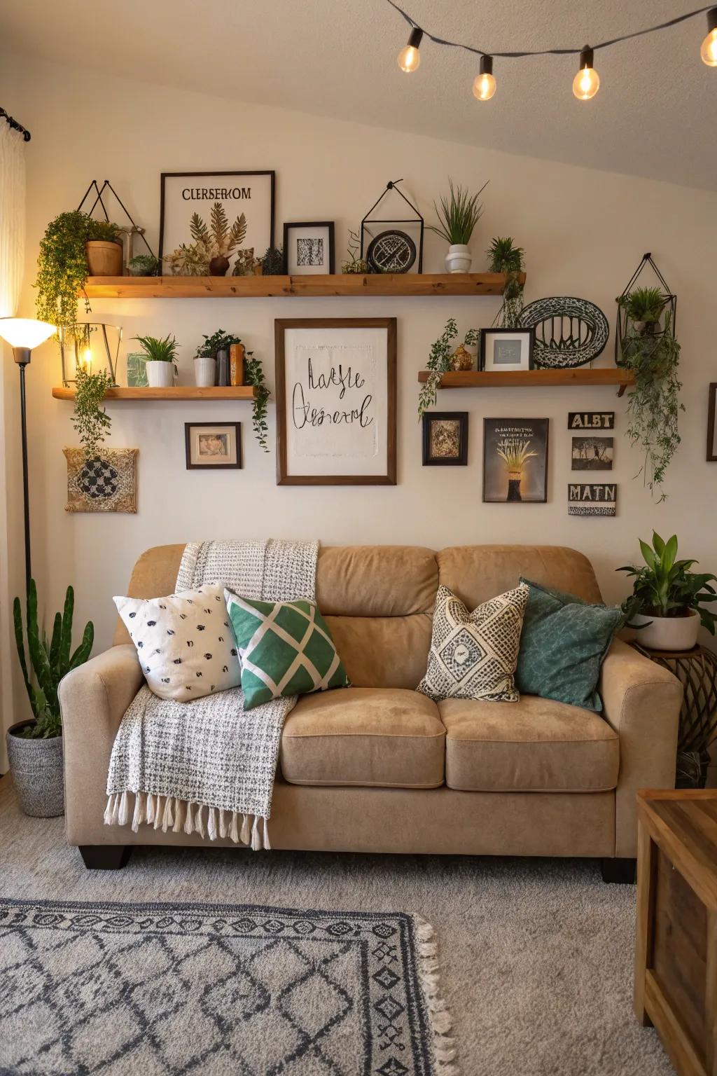 Personal touches make the living room feel warm and inviting.