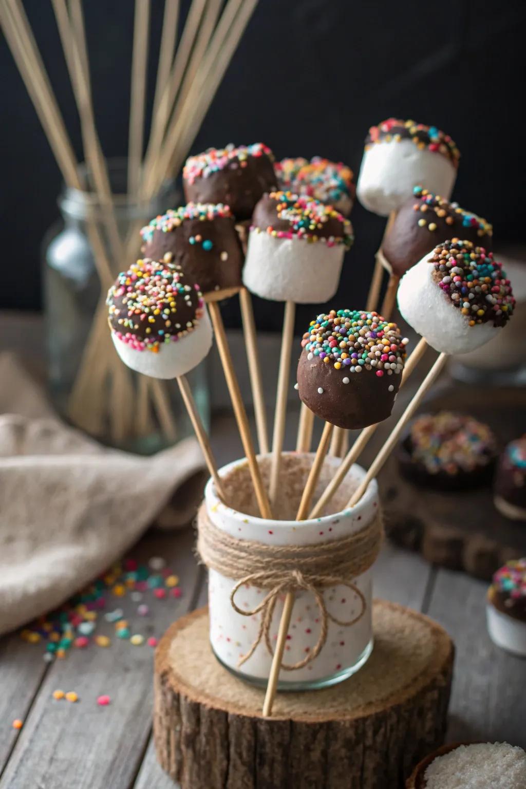 Marshmallow wands, a sweet and simple indulgence.