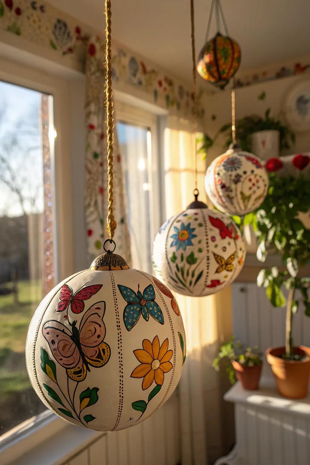 Quirky sky dancer ornaments inject a hint of summer into wintry decor.