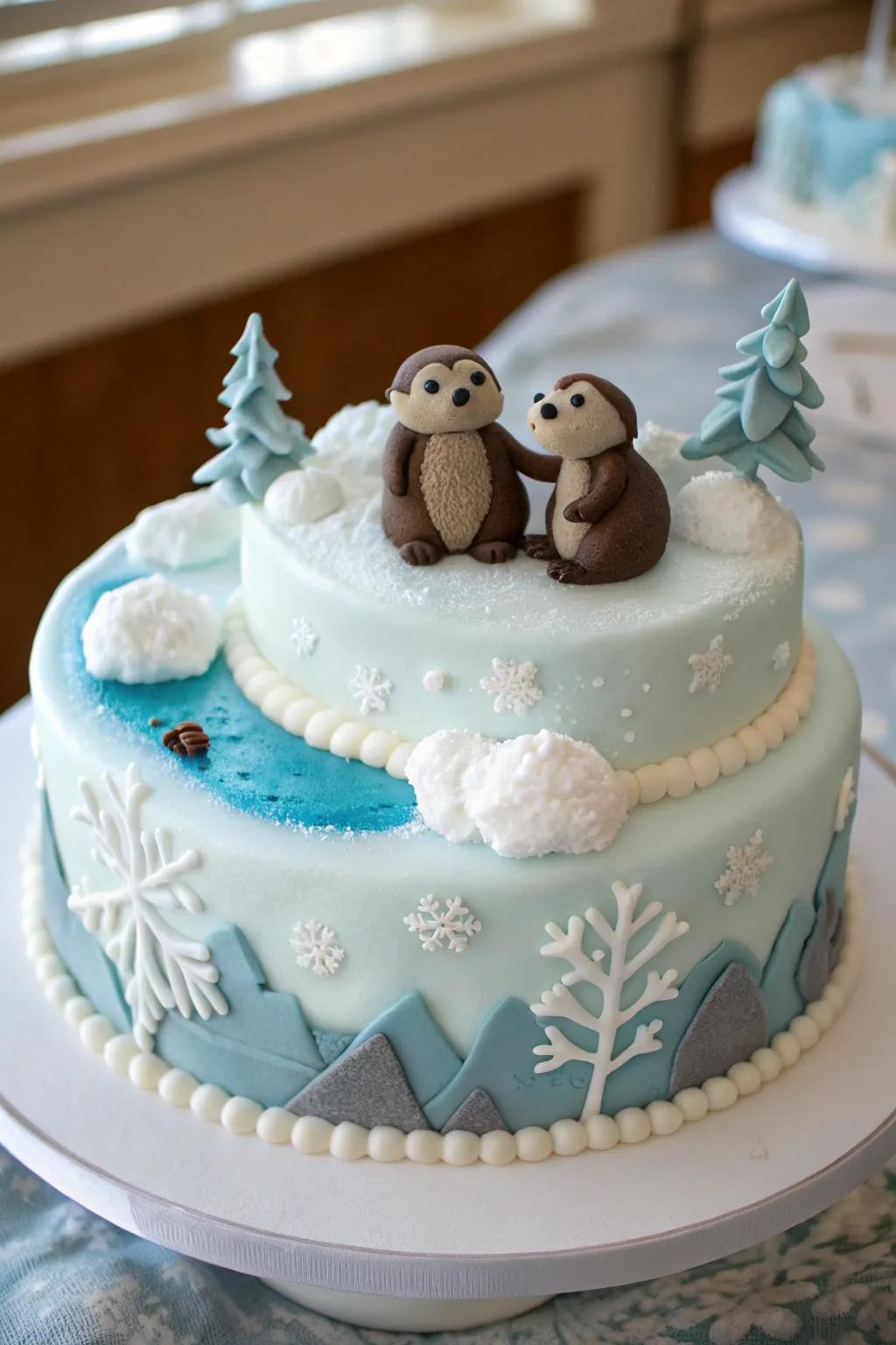 Cool off using an otter and ice hill-styled cake.