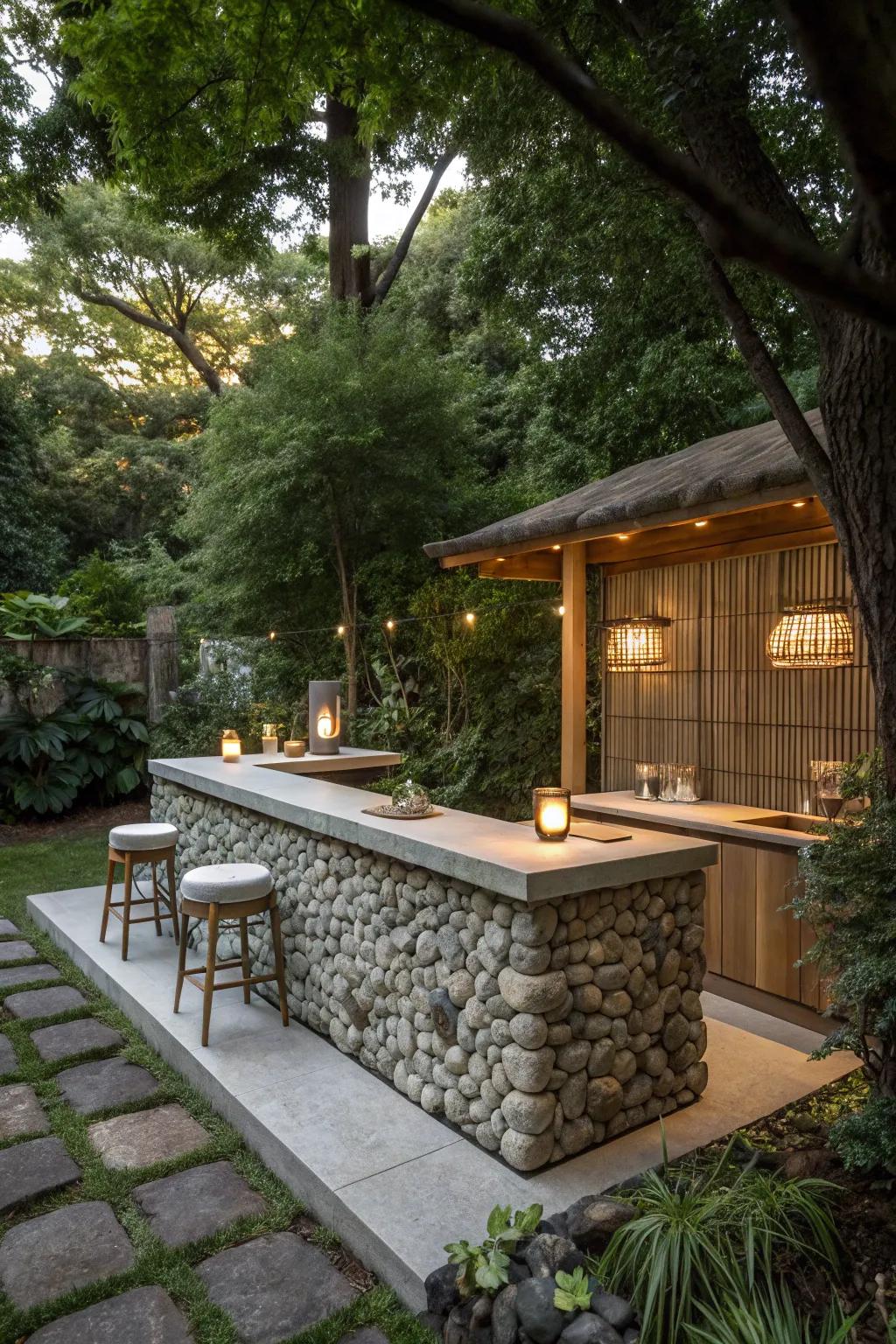 A minimalist zen stone bar for peaceful relaxation.