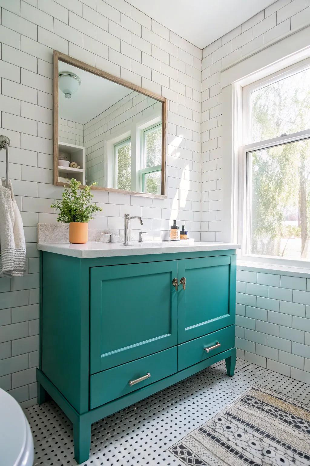 Petrol vanities add energy and sophistication.
