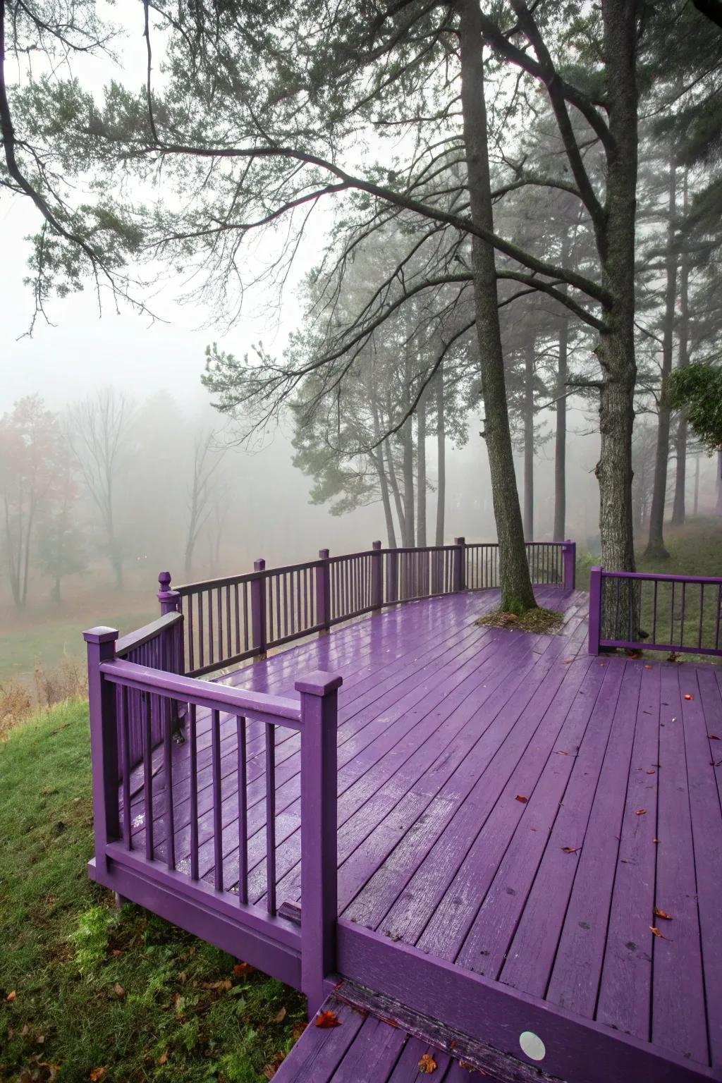 A deck in mystical purple hues, adding a magical touch to the outdoor space.