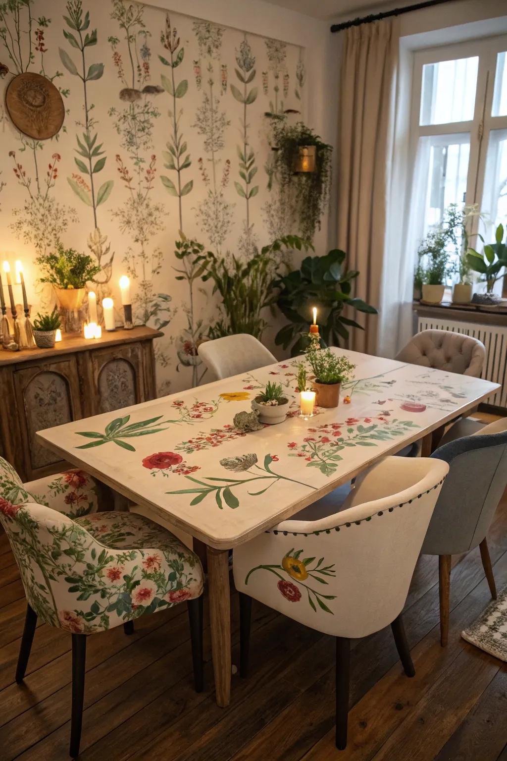 Floral motifs add a whimsical, fresh touch to your dining table.