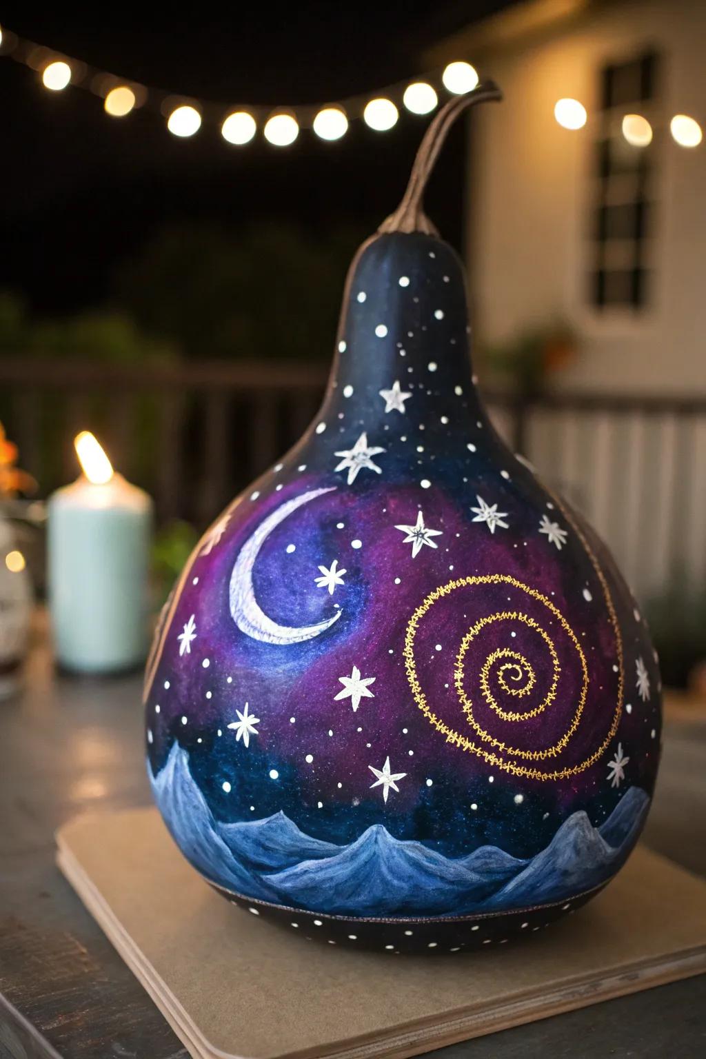 A mystical gourd with a galaxy theme.