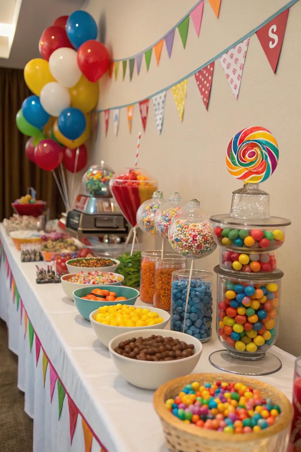 An engaging candy buffet enthralling guests with a myriad of delectable options.