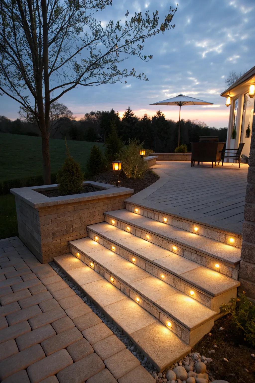 Step lights subtly light up stairs and enhance safety and aesthetics.