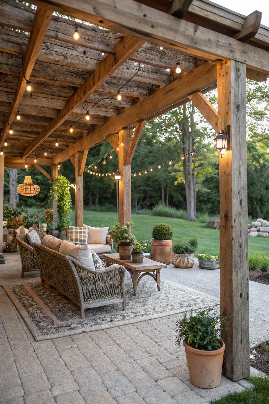 Wooden structures add earthy allure to your patio.