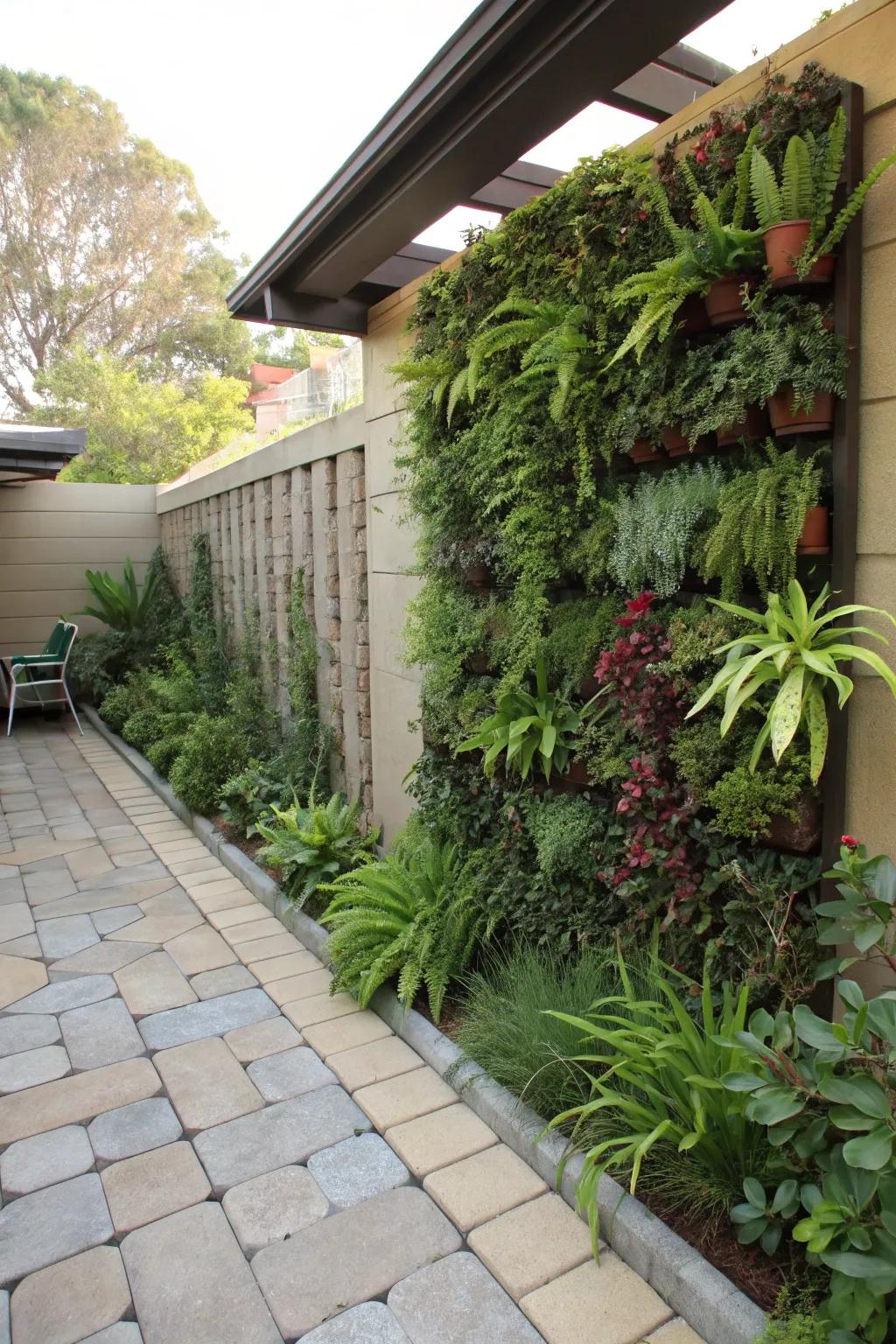 Vertical gardens add green without taking up patio space.