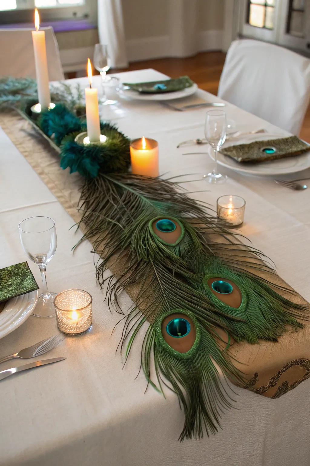 An inviting centerpiece featuring a pathway of plumes and luminary radiance.