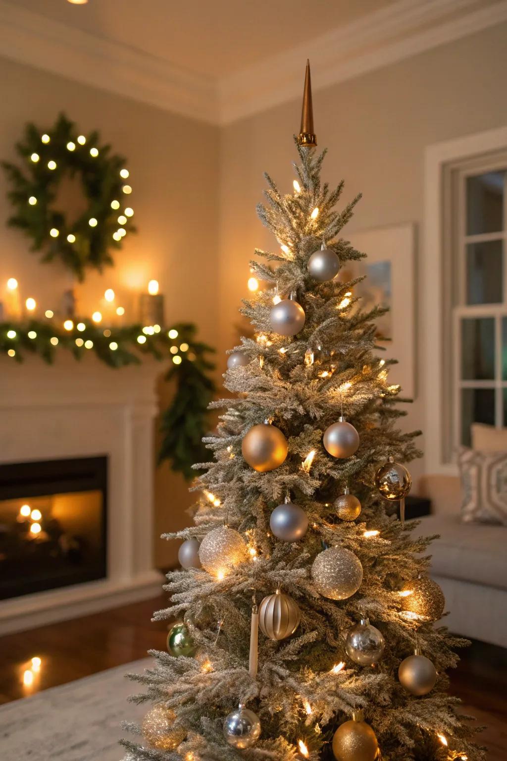 Metallic accents add luxury and sparkle to a pencil tree.