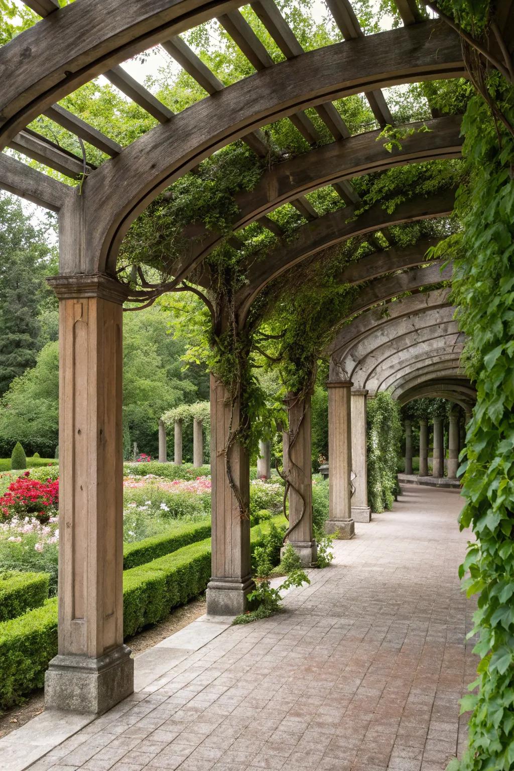 Arches help create distinct zones within your pergola space.