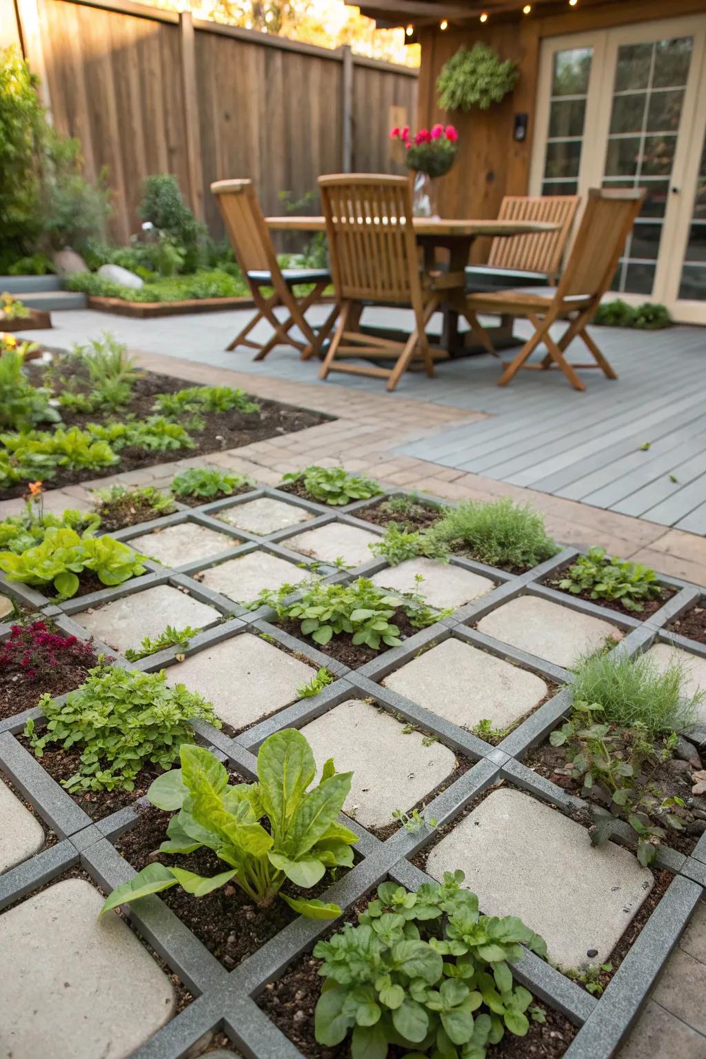 Ground support grids add structure and greenery to patios.