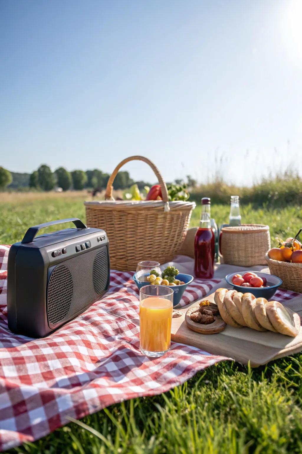 Music infuses a delightful ambiance into your picnic setting.