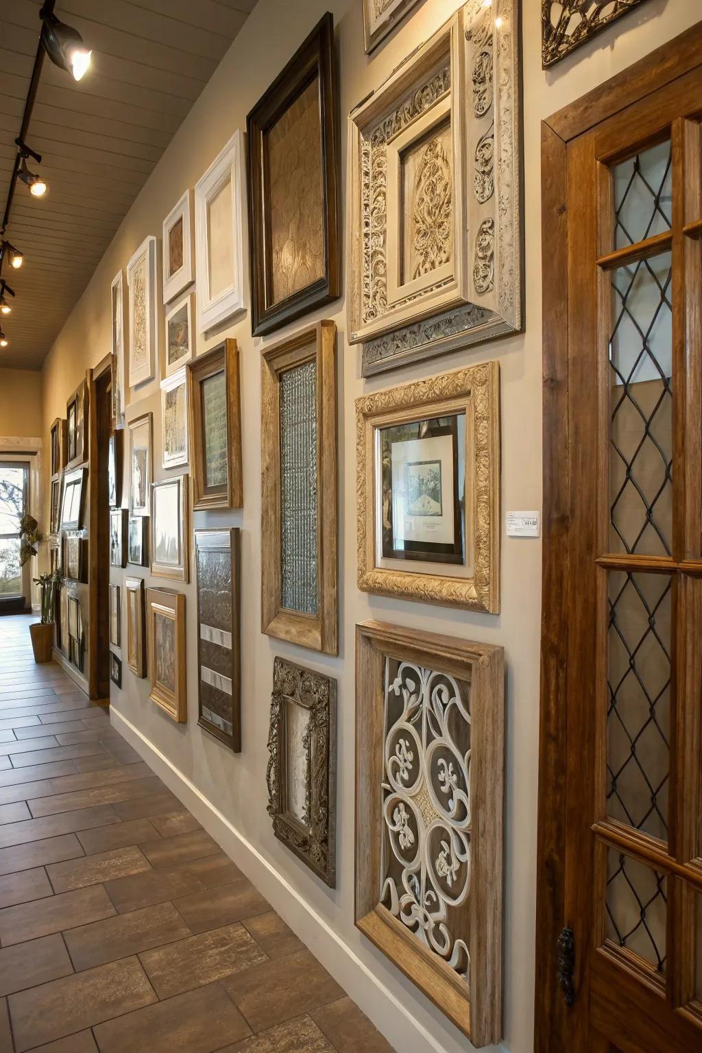 Mixed materials bring a textured and layered aesthetic to any wall.