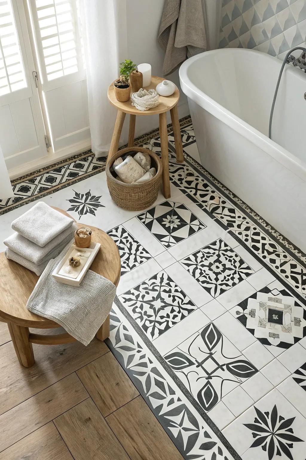 Inject playfulness into your restroom using striking patterns that display your distinctive style. 🎉 #PatternPlay #BathroomFun