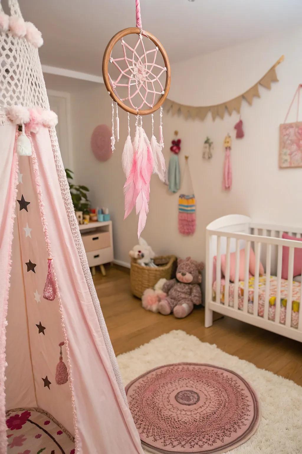 Distinctive accessories contribute playfulness and charm within the nursery.