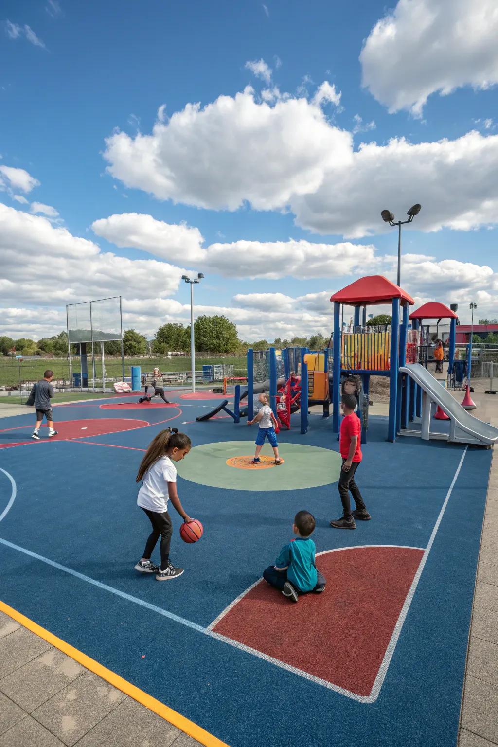 Sports flooring that can be used for lots of different playground activities.