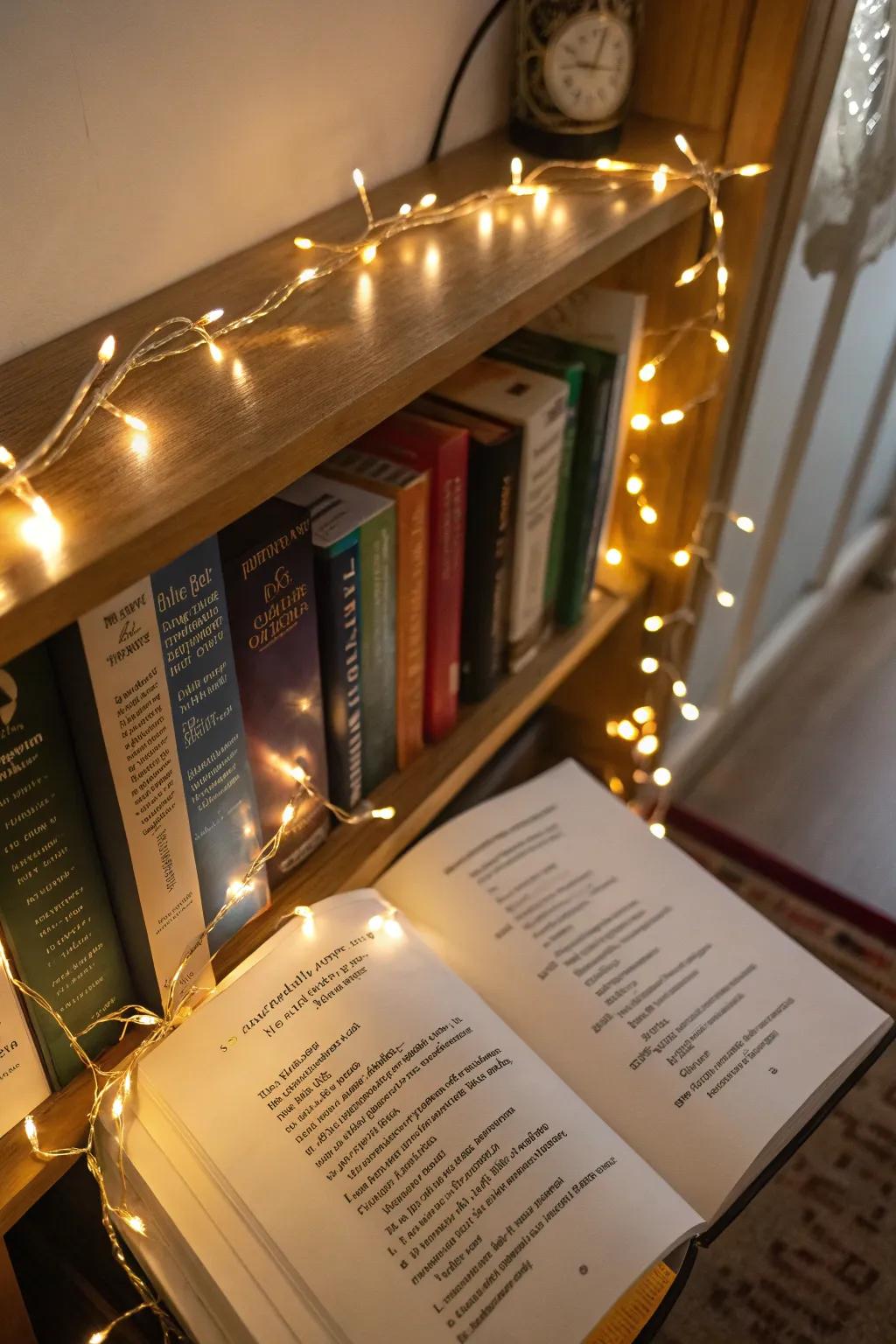 An otherworldly touch is given to poem displays by lighting features.