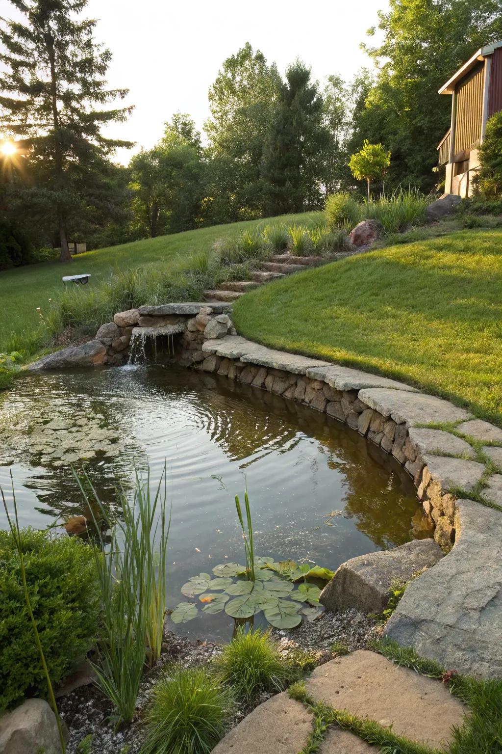 A partially submerged pond enhancing the natural landscape.