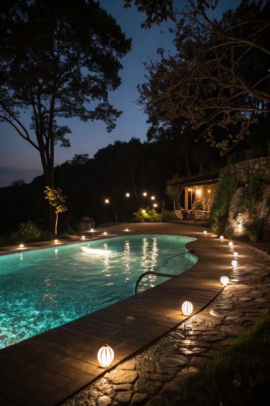 Enchant your pool with underwater deck lighting.