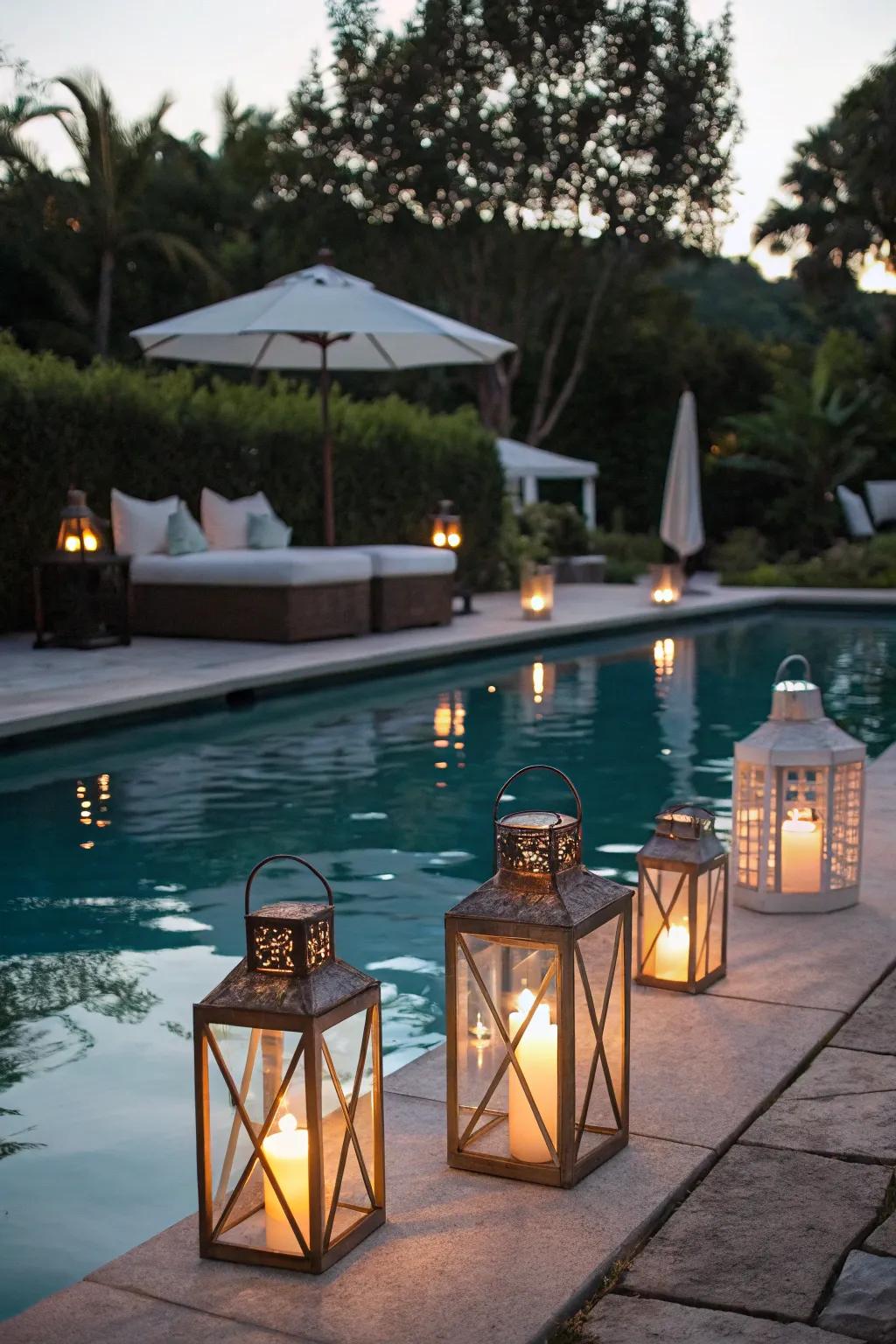 Custom lanterns add a unique charm to your pool area.