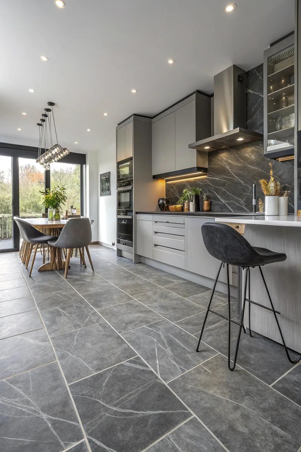 Gray tones provide a sophisticated and adaptable base for cooking areas.