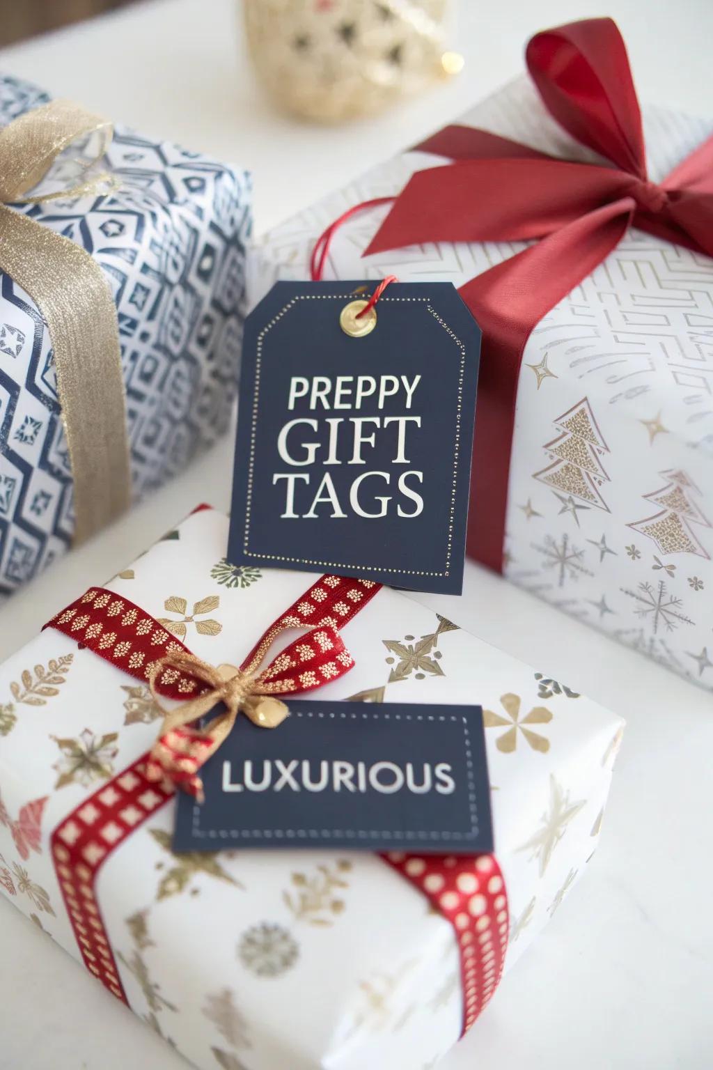 Sophisticated gift tags add a touch of elegance to holiday presents.