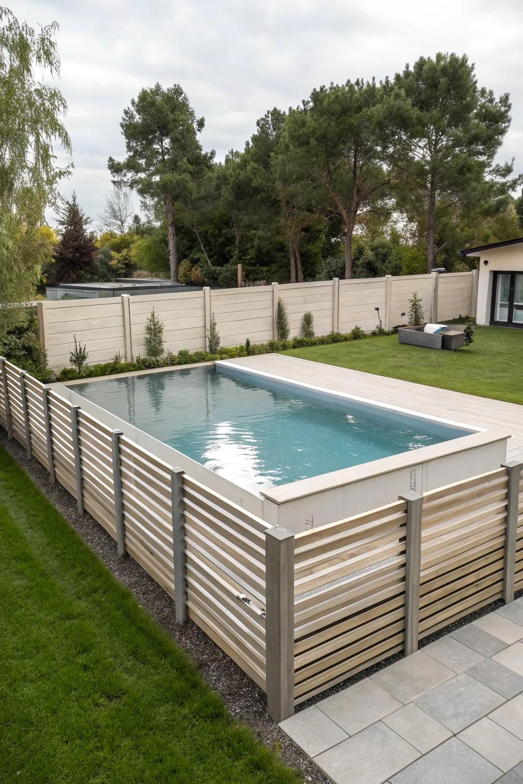 Even board walls extend a modern and polished seclusion solution.