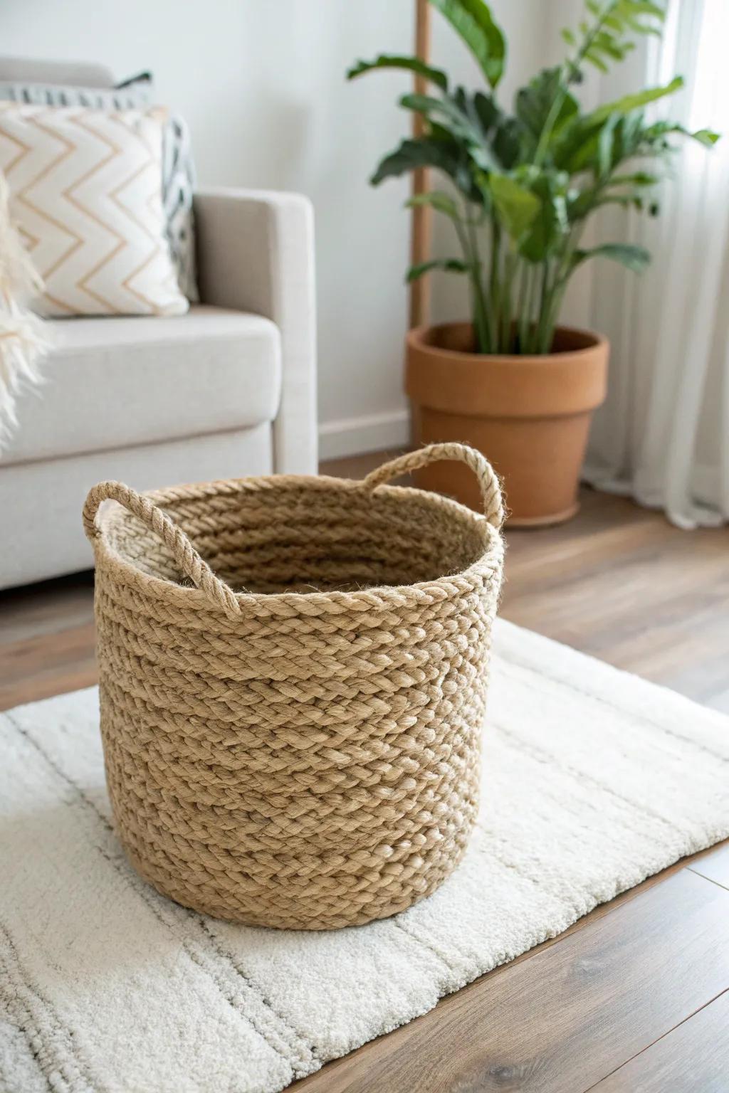 Elevate your space with this chic DIY rope basket, where minimalism meets boho elegance.