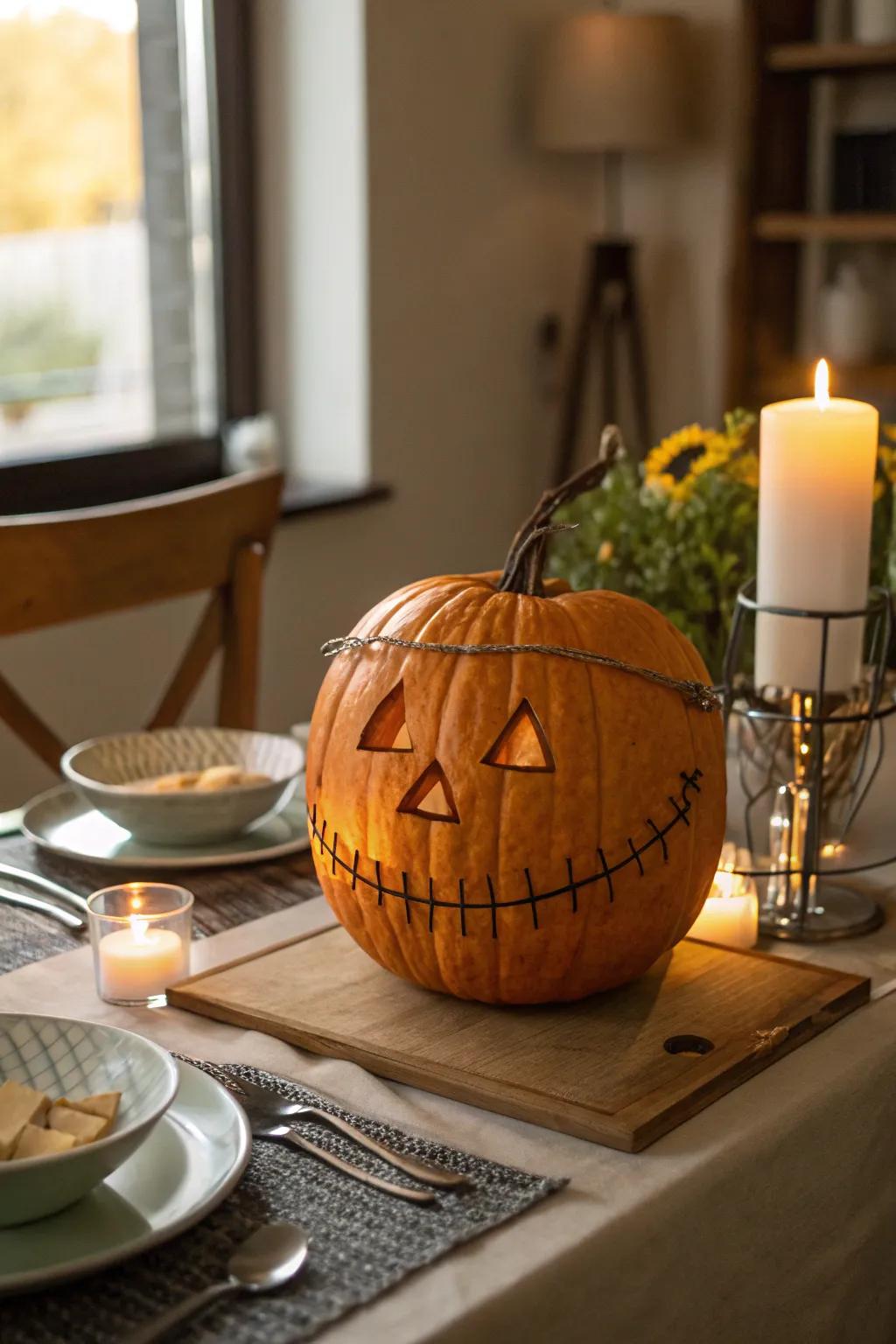 A pumpkin with aligners brings humor and charm to your Halloween decorations.