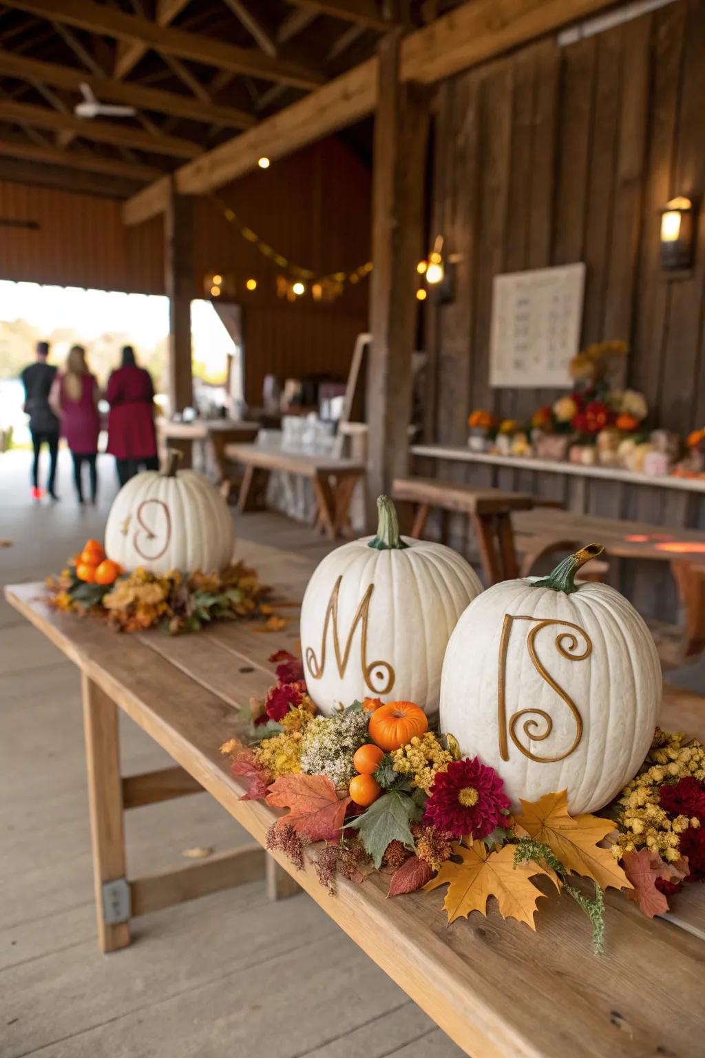Creative gourd signage adding a personal touch to the venue.