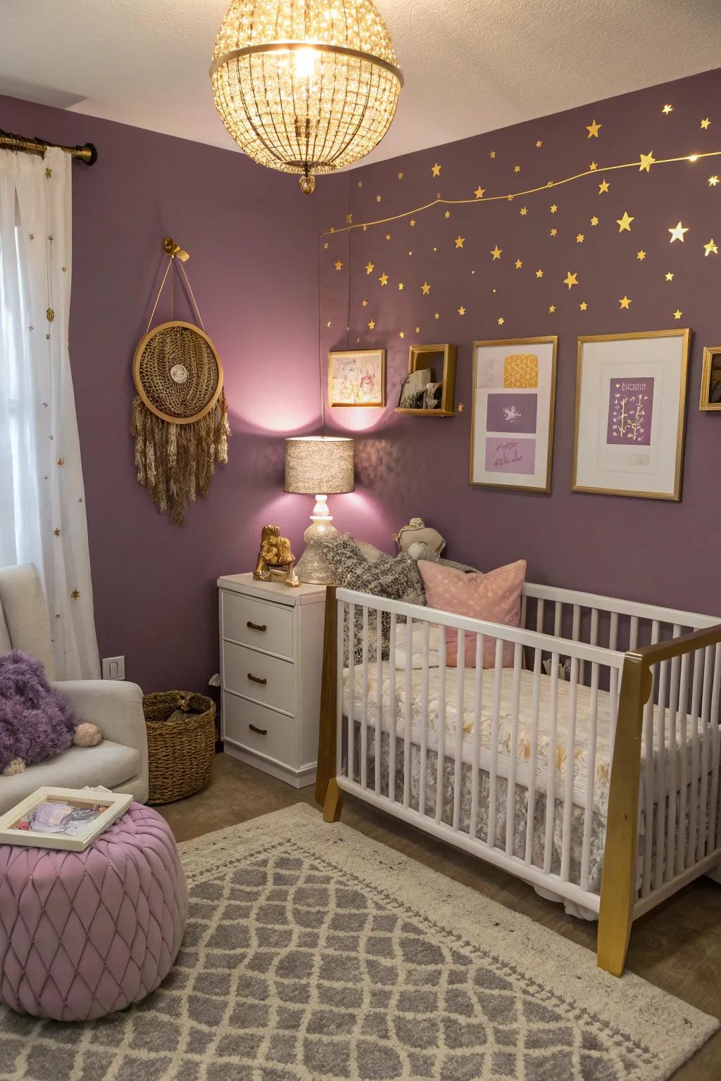 Metallic accents add a touch of luxury to purple decor.