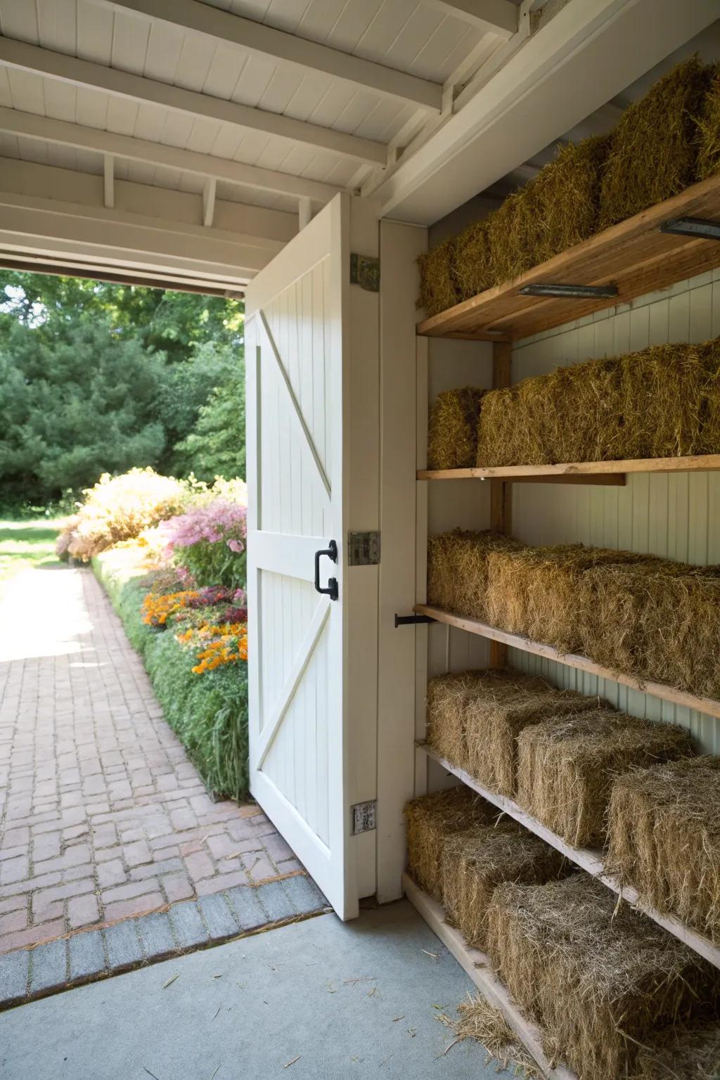 An open-air hut provides plenty of room for hay stash.