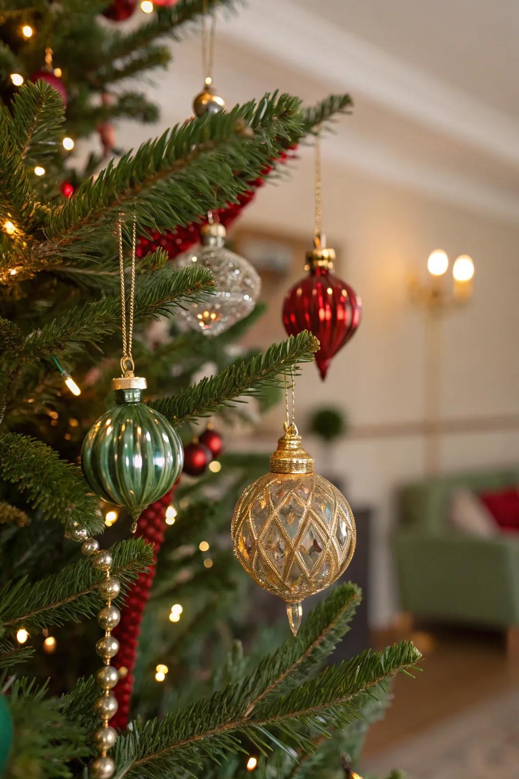 Glass ornaments bestow a hint of elegance upon this festive tree.