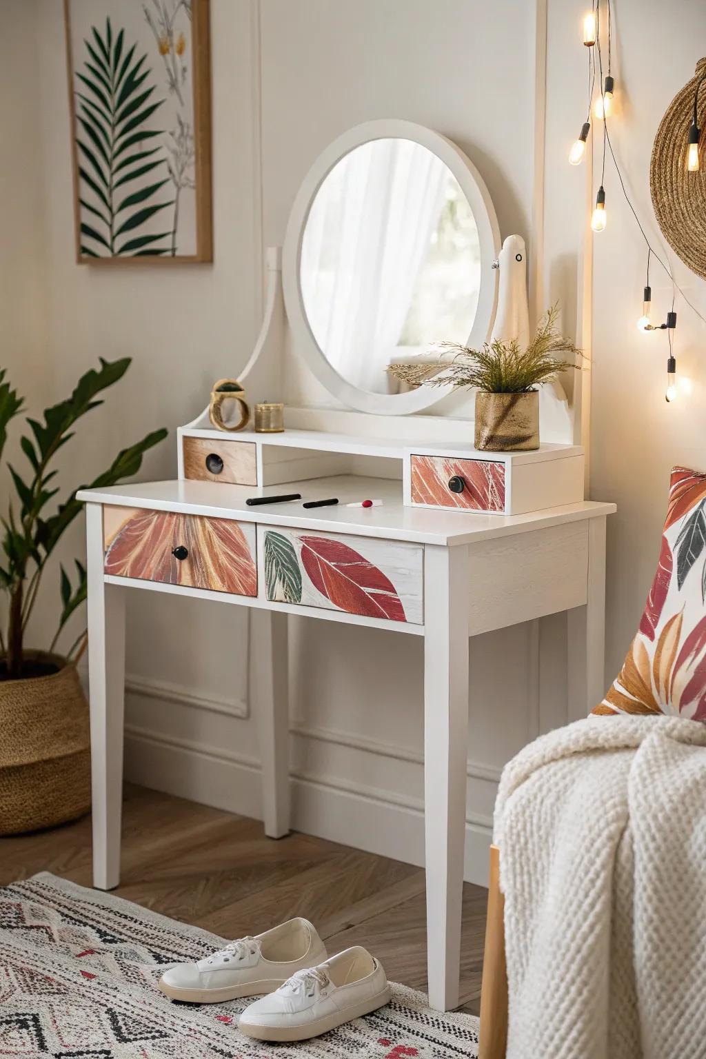 Transform your vanity into a masterpiece with bold, artistic flair. #ArtisticVanity #MinimalistBoho