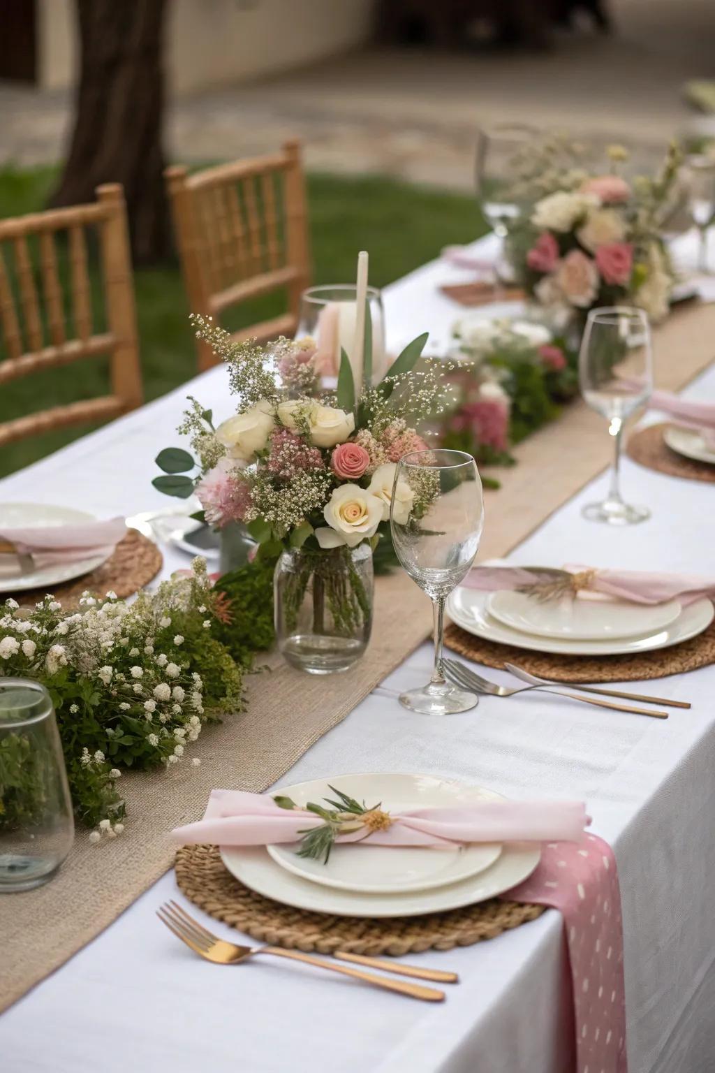 Set a stylish table with a creative <strong>ribbon</strong> runner.” loading=”lazy” class=”pimg”>
	</picture><figcaption>Set a stylish table with a creative <strong>ribbon</strong> runner.</figcaption></figure>
<p>Fashion a singular table runner by stratifying <strong>ribbons</strong> of disparate breadths and hues. This contributes a playful yet refined element to your dining encounter, an aspect I perpetually value during gatherings.</p>
<h3>You might like:</h3>
<ul class=